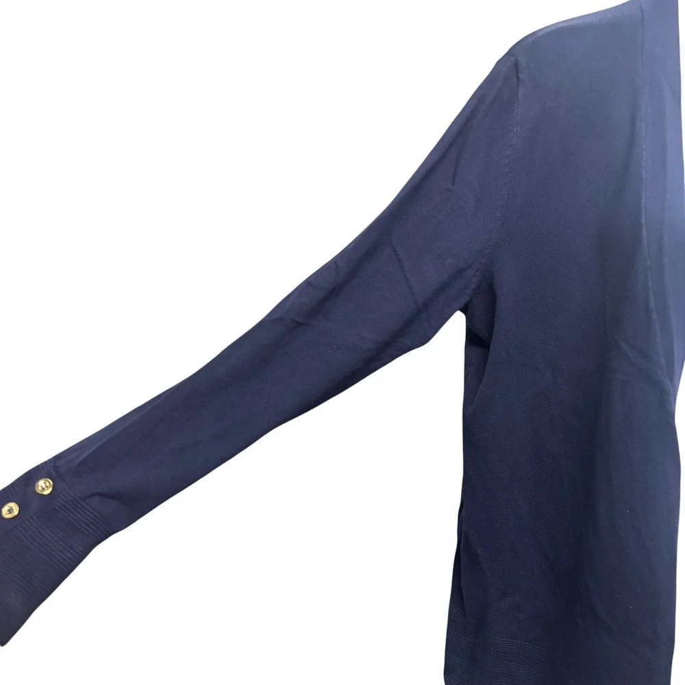 Charter Club Womens Navy Blue Open Front‎ Cardigan Gold Button Cuff Sweater M